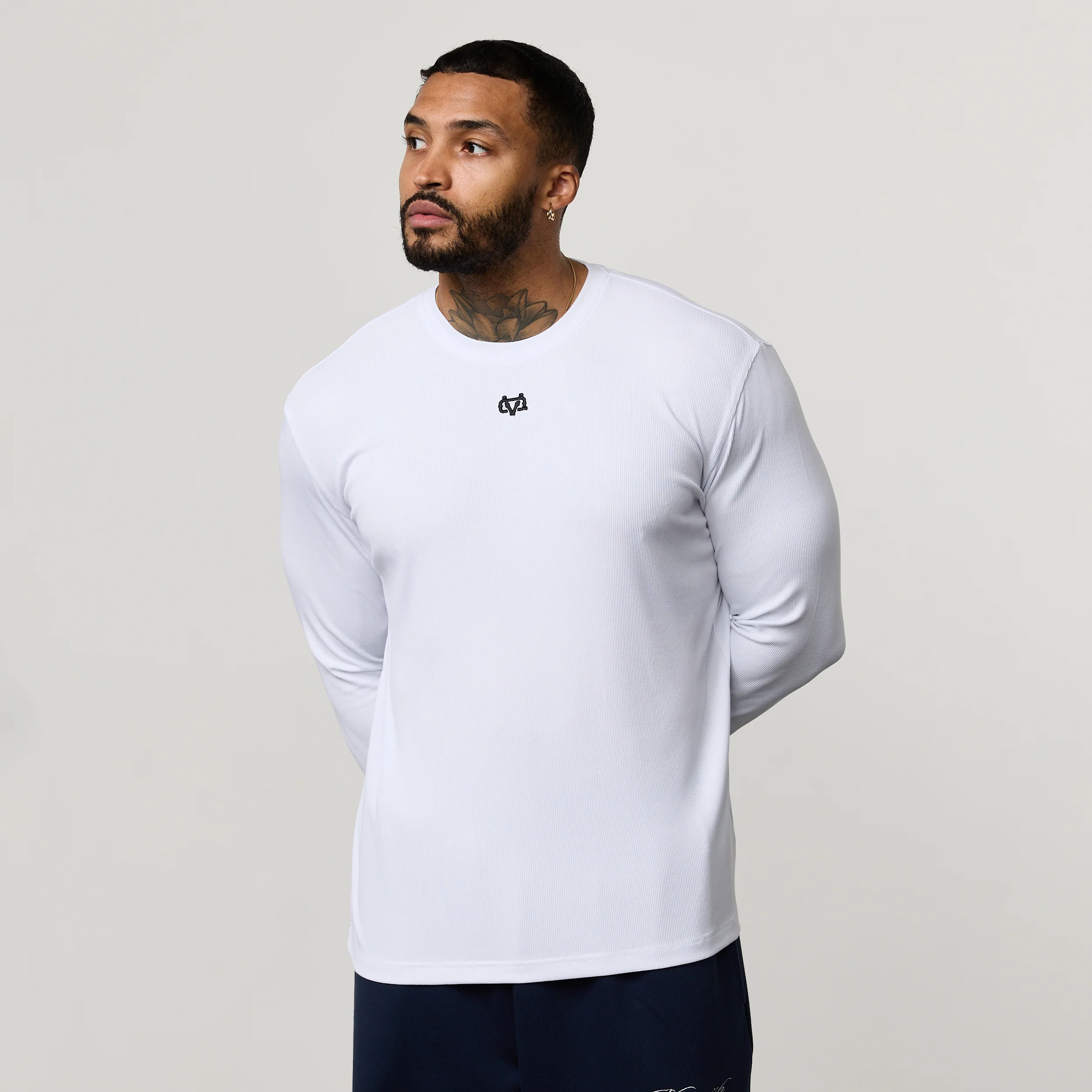 MONOGRAM RIB WHITE SLIM FIT LONG SLEEVE T SHIRT