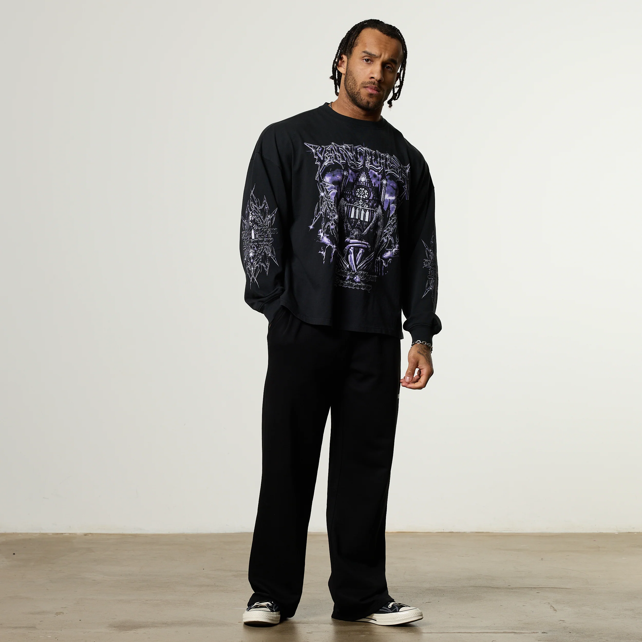 Vanquish Obsidian Black Angel Oversized Boxy Long Sleeve T Shirt - Image 2