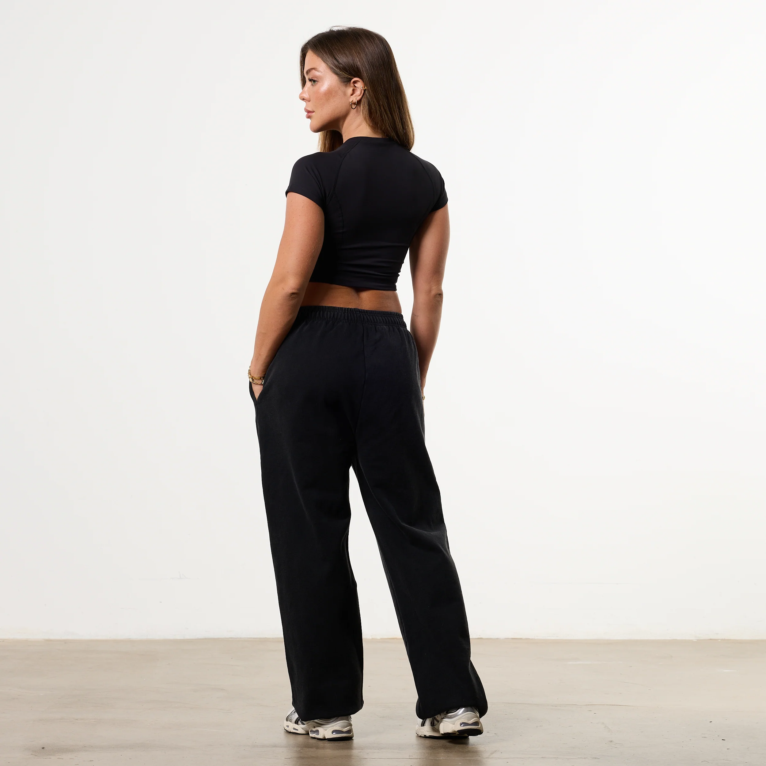 WOMENS WASHED BLACK HEAVY WEIGHT STRAIGHT LEG SWEATPANTS PETITE - Image 5
